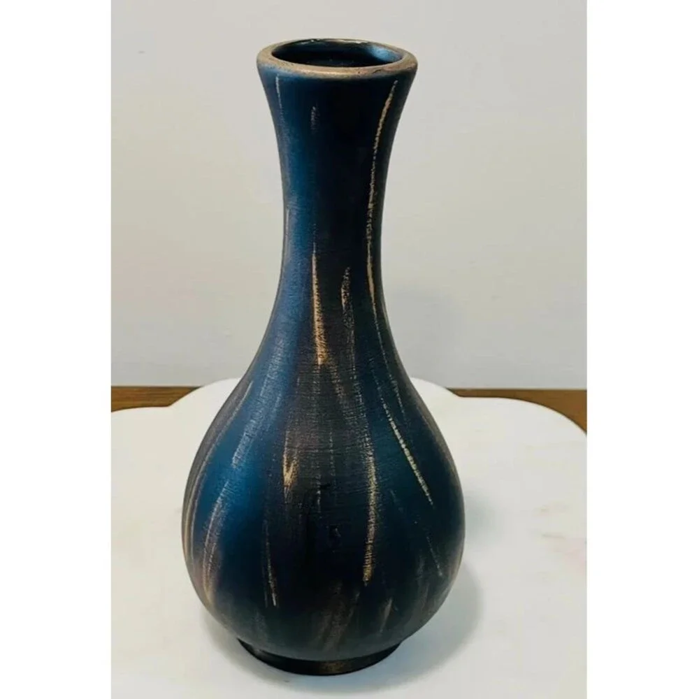 Black Ceramic Vase Antique Gold Distressedo Gothic Whimsigoth Decor